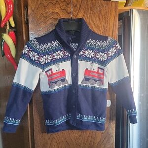 Janie and Jack Navy and Red Train Sweater